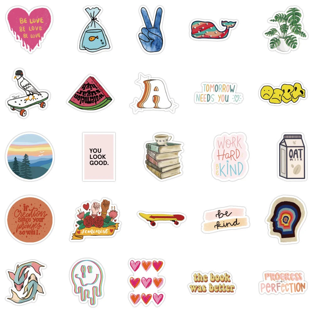 50PCS   CartoonSmall Fresh Graffiti Waterproof Sticker Personalized Creative Decoration Skateboard Cup Guitar