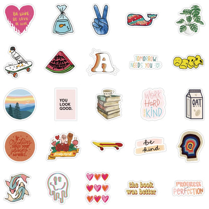50PCS   CartoonSmall Fresh Graffiti Waterproof Sticker Personalized Creative Decoration Skateboard Cup Guitar