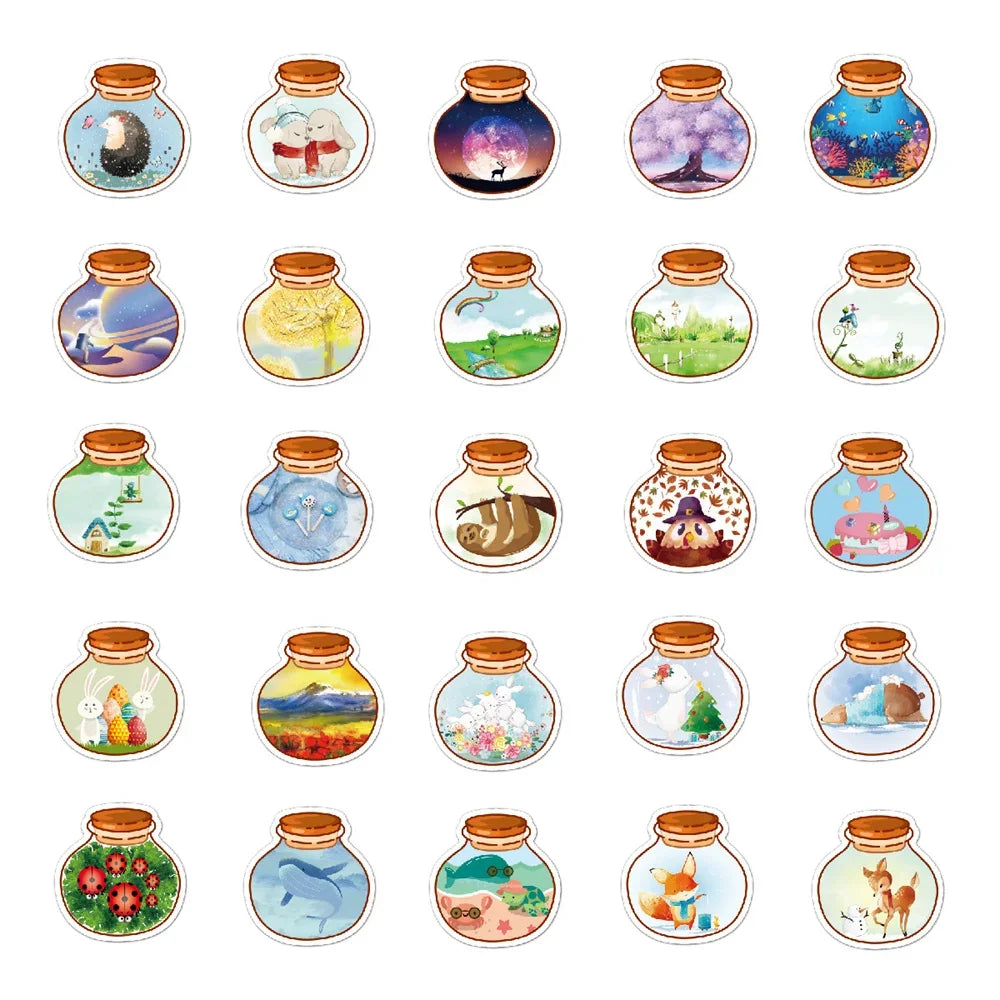 50PCS Cartoon Cute Ins Style Bottle Sticker for Luggage Laptop DIY IPad Bike Stationery Journal Water Cup Helmet