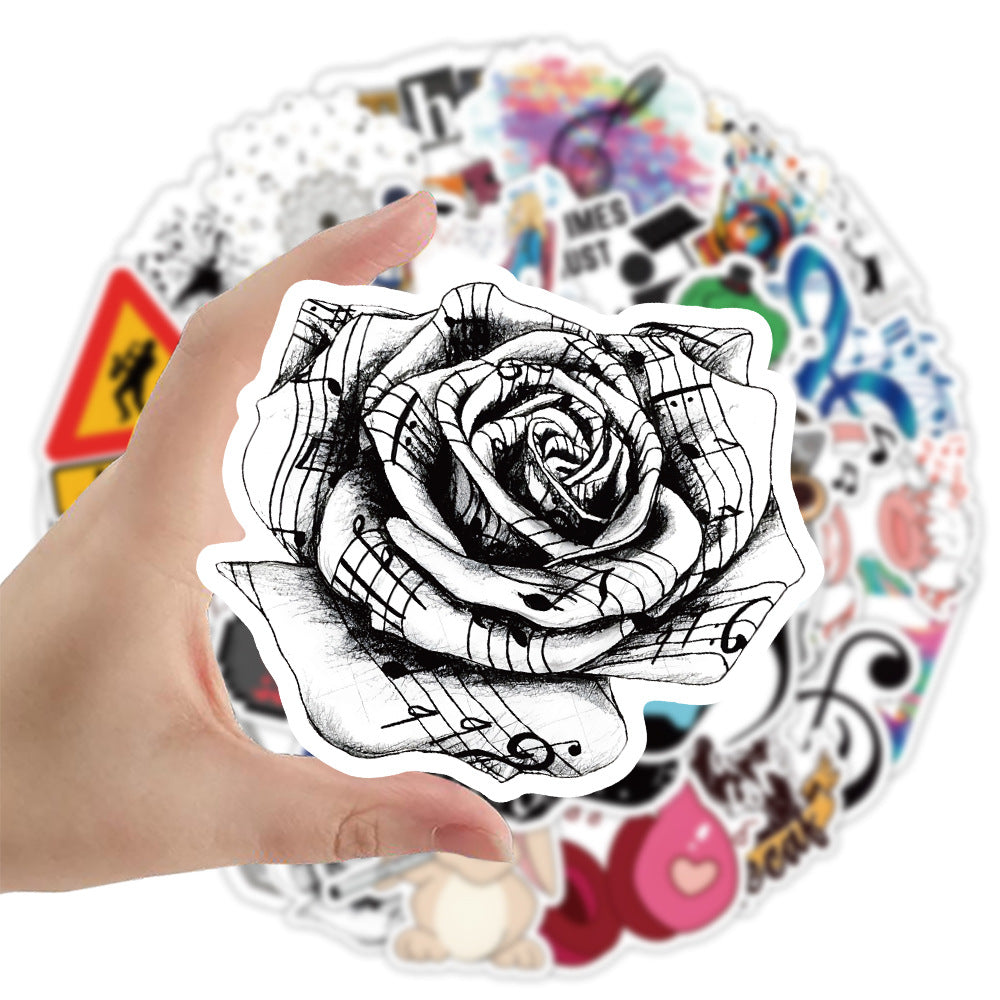 50PCS Cartoon Musical Note Doodle Stickers Exquisite Creative Decorative Stickers for Handmade Notebooks Suitable for DIY Scrapbooks, Notebooks, Skateboards, Guitars, and Desktops