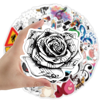 50PCS Cartoon Musical Note Doodle Stickers Exquisite Creative Decorative Stickers for Handmade Notebooks Suitable for DIY Scrapbooks, Notebooks, Skateboards, Guitars, and Desktops