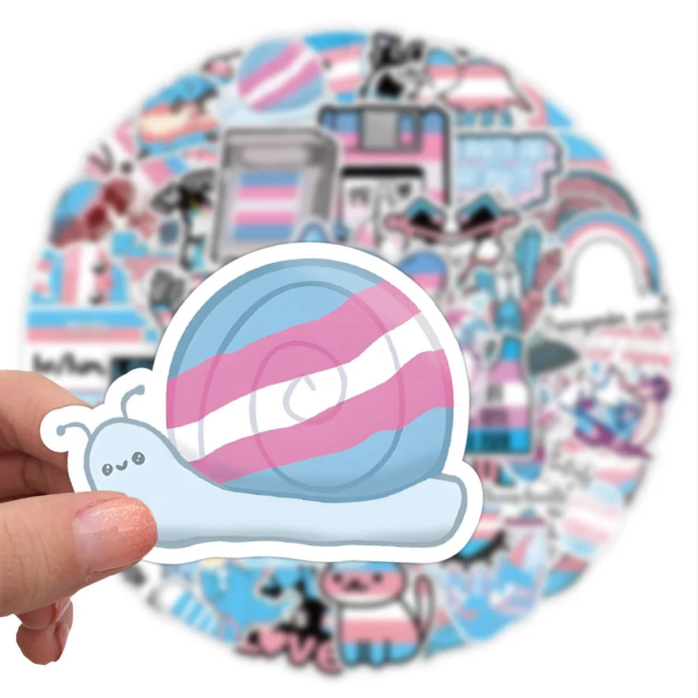 60PCS of transgender pride cartoon graffiti stickers, personalized, fashionable, creative and exquisite trend decorative decal toys, skateboards, mugs, helmets, guitars and popular stickers