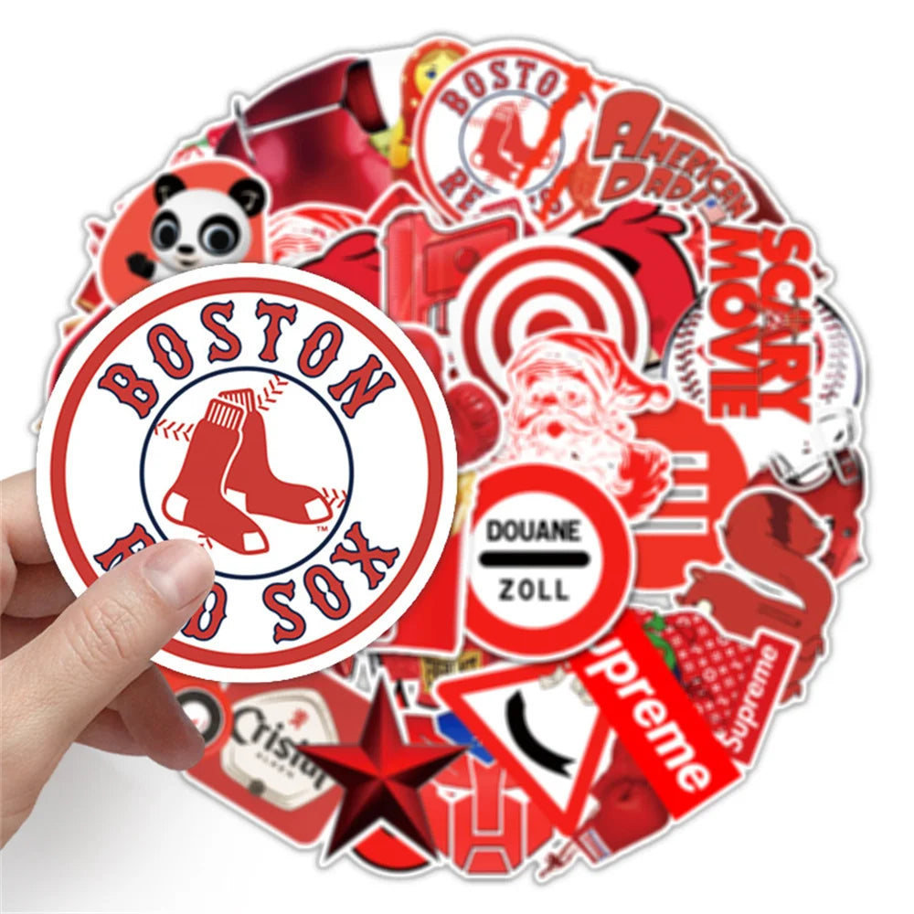 50PCS of red series cartoon graffiti stickers, personalized, fashionable, creative, exquisite and trendy DIY decorative stickers for bags, motorcycles, laptops, cars and popular toys