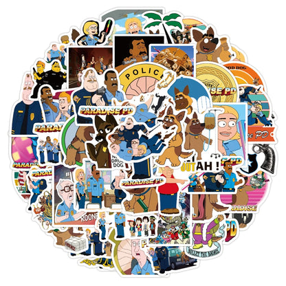 50PCS cartoon animation Paradise Town Police Station decorative style graffiti stickers, personalized, fashionable and creative DIY exquisite decorative decal cups, helmets, skateboards, popular sticker toys