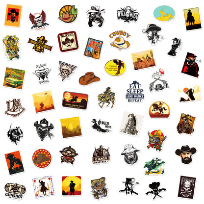 50PCS Wild West Cowboy Doodle Stickers, Cartoon Sheriff & Rodeo Decals for Adventure Vibes and Desert Style