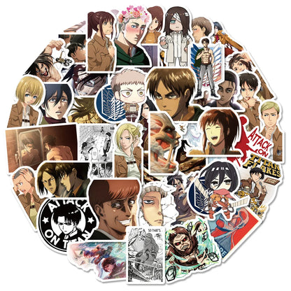 50pcs Anime Attack On Titan New Sticker For Luggage Laptop Ipad Cup Skateboard Phone Case Guitar Sticker