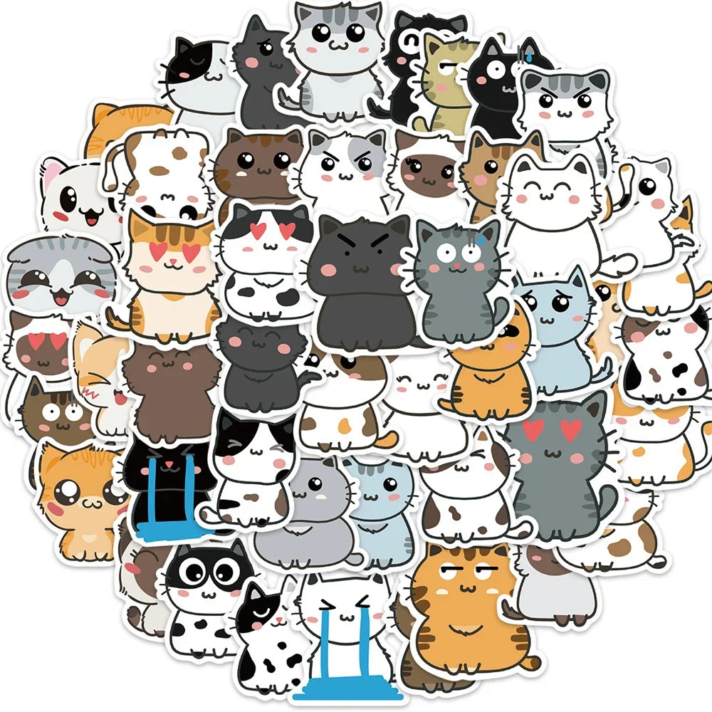 50PCS Cute Cat Expression Personality Graffiti Sticker Suitcase Skateboard Helmet DIY Guitar Notebook Waterproof