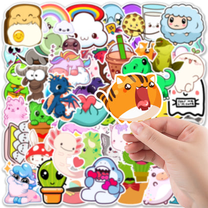 50PCS Cute Animal Doodle Stickers, Assorted Cartoon Creature Vinyl Decals for Laptop, Journal, Water Bottle