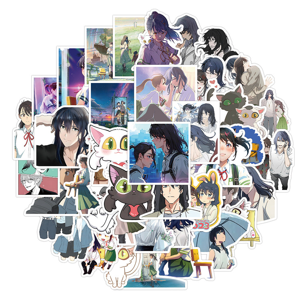 50PCS Anime Stickers: Makoto Shinkai's Haruhi Travel Doodle Collection Exquisite, Fashionable, Creative DIY Decorative Stickers for Notebooks Perfect for Skateboards, Laptops, Water Bottles, Helmets, and Stationery Cases