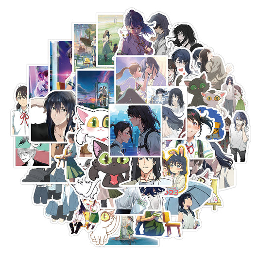 50PCS Anime Stickers: Makoto Shinkai's Haruhi Travel Doodle Collection Exquisite, Fashionable, Creative DIY Decorative Stickers for Notebooks Perfect for Skateboards, Laptops, Water Bottles, Helmets, and Stationery Cases