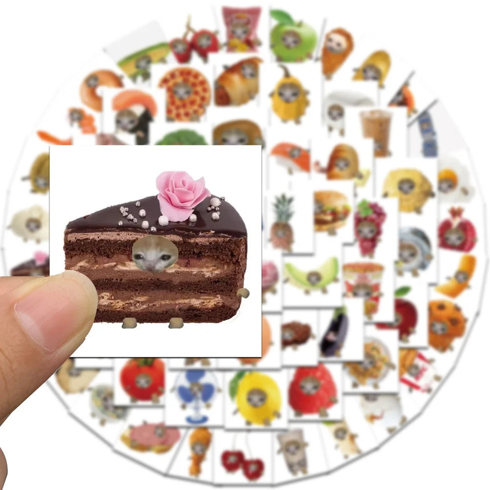 69PCS Cartoon Cute Funny Food Cat Head Graffiti Stickers Personality Fashion Creative DIY Exquisite Trend Decoration Decals Toys for Luggage Laptop IPad Skateboard Mobile Phone Car Popular Stickers