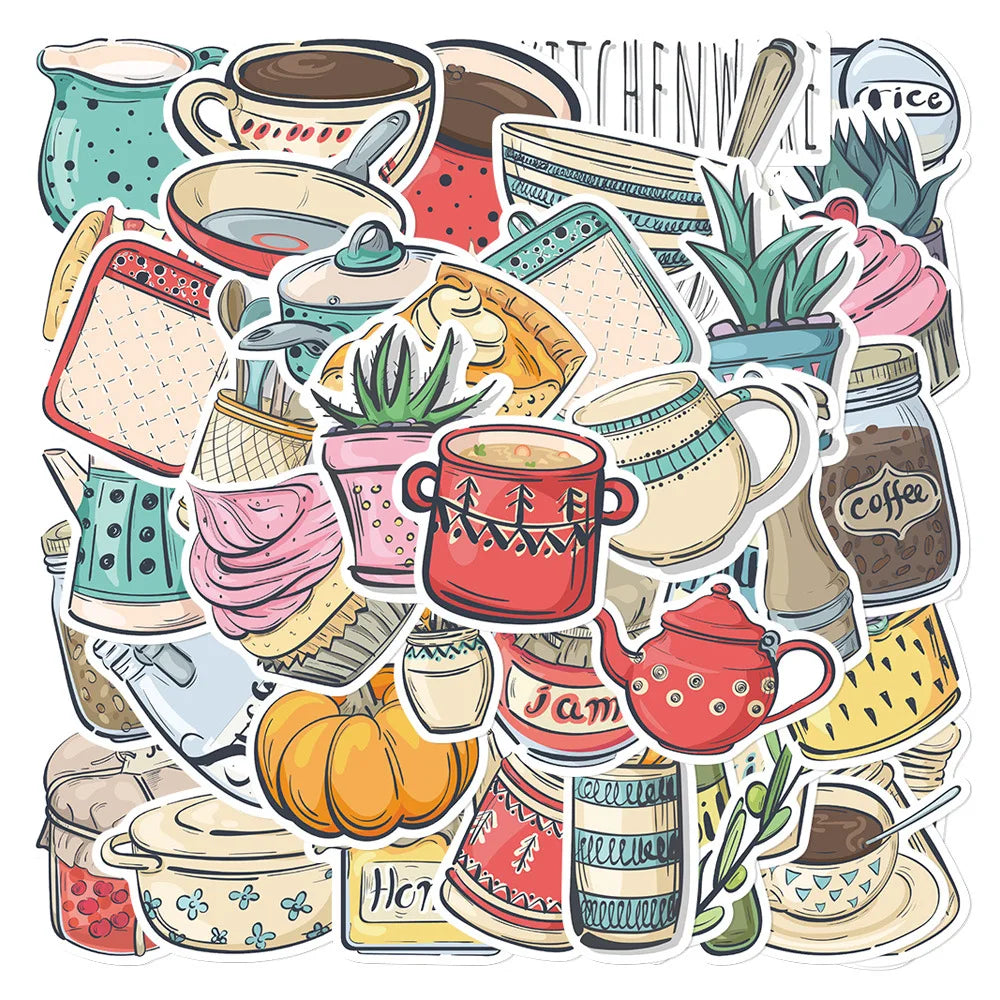 50PCS Cartoon Small Fresh Hand-painted Kitchen Stickers Graffiti Table Computer Pattern Scrapbook Toy Decoration