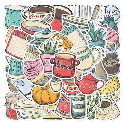 50PCS Cartoon Small Fresh Hand-painted Kitchen Stickers Graffiti Table Computer Pattern Scrapbook Toy Decoration