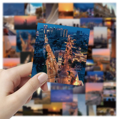 60PCS City Sunset Landscape Graffiti Stickers Personalized Fashion Creative DIY Trend Decorative Stickers Refrigerator Water Cup Guitar Helmet Skateboard Popular Decals Toys