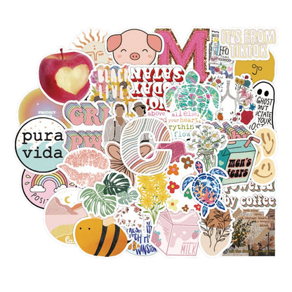 50PCS Small Fresh VSCO Cartoon Sticker Scrapbook Guitar Luggage Suitcase Phone Case Gift Toy PVC Sticker