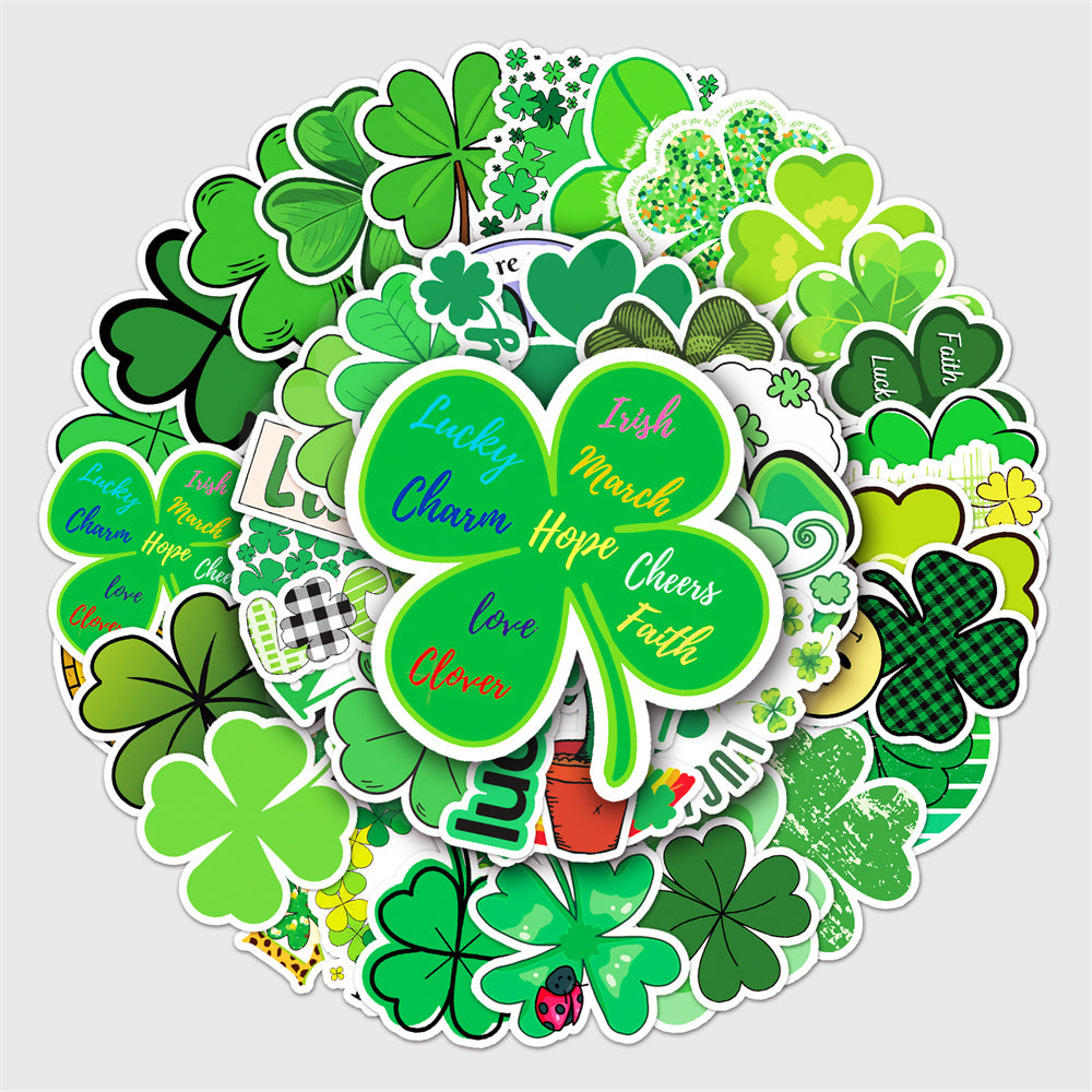 50PCS Art Illustration Cartoon Four-Leaf Clover Exquisite Decorative Doodle Stickers Fashion Creative DIY Journal Stickers Suitable for Mugs, Helmets, Skateboards, Pencil Cases, and Desktops