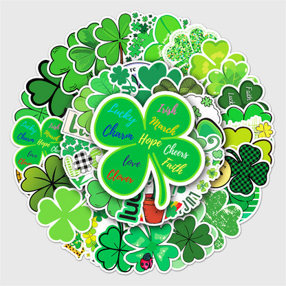 50PCS Art Illustration Cartoon Four-Leaf Clover Exquisite Decorative Doodle Stickers Fashion Creative DIY Journal Stickers Suitable for Mugs, Helmets, Skateboards, Pencil Cases, and Desktops