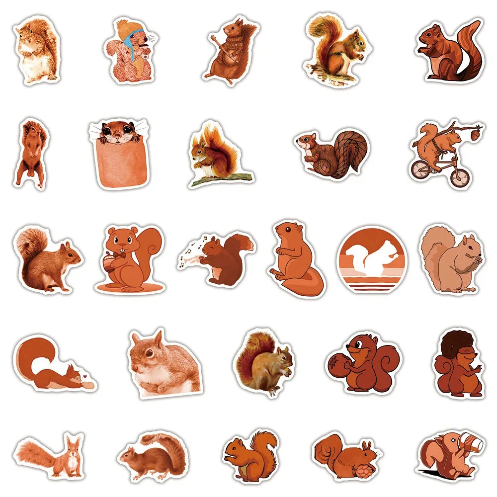 50 pieces of cute cartoon squirrel animal graffiti stickers, personalized, fashionable and creative DIY exquisite decorative stickers, skateboard guitar, refrigerator, water cup, helmet, popular decal toys