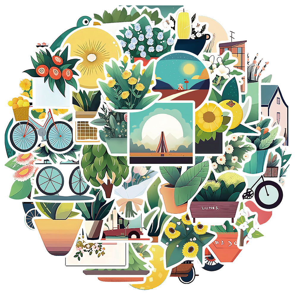 50PCS Cartoon Flat-Style Illustration Materials Doodle Stickers Exquisite Fashion Creative DIY Journal Decorative Decals Suitable for Phone Cases, Laptops, Skateboards, and Stationery Boxes