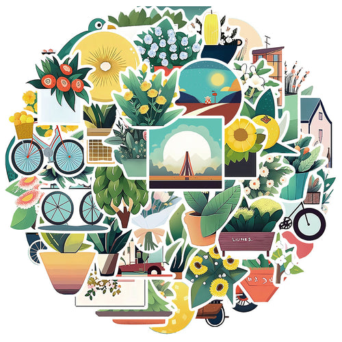 50PCS Cartoon Flat-Style Illustration Materials Doodle Stickers Exquisite Fashion Creative DIY Journal Decorative Decals Suitable for Phone Cases, Laptops, Skateboards, and Stationery Boxes