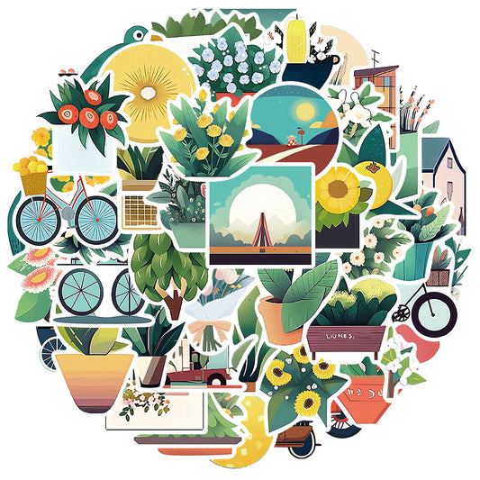 50PCS Cartoon Flat-Style Illustration Materials Doodle Stickers Exquisite Fashion Creative DIY Journal Decorative Decals Suitable for Phone Cases, Laptops, Skateboards, and Stationery Boxes