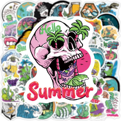 50PCS Surf Skull Summer Beach Personality Graffiti Sticker For Luggage Laptop iPad Guitar Skateboard Cup Sticker