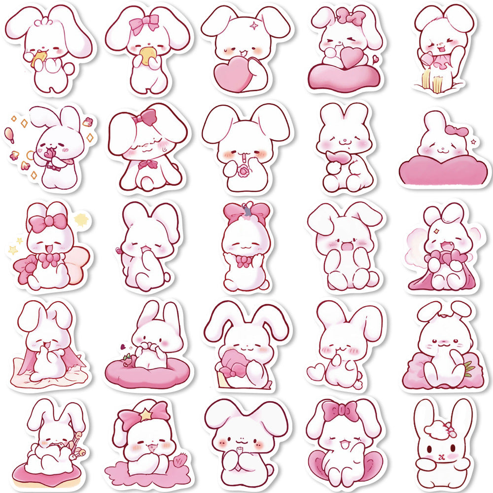 50PCS Pink Bunny Dreamland Stickers - Whimsical Rabbit Doodle Decals for Sleep Journals, Comfort Planners & Cozy Bedtime Rituals