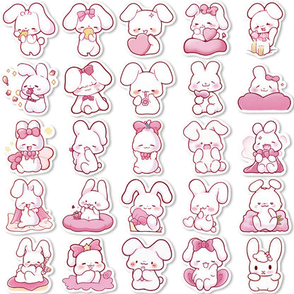 50PCS Pink Bunny Dreamland Stickers - Whimsical Rabbit Doodle Decals for Sleep Journals, Comfort Planners & Cozy Bedtime Rituals