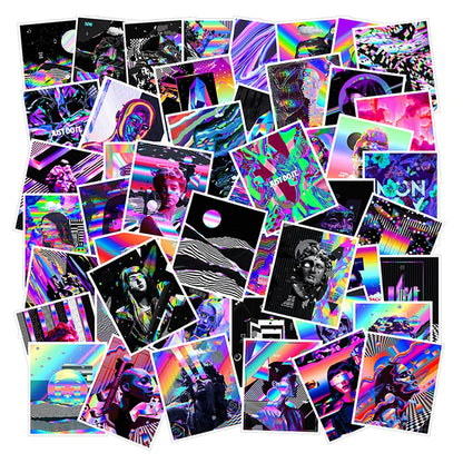 50PCS Vaporwave Psychedelic Mechanical Stickers Waterproof Luggage Phone Case Stationery Decorative Stickers
