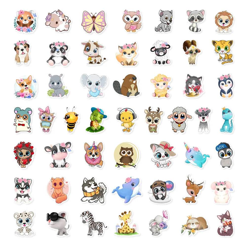50PCS Cartoon Cute Animal Stickers Graffiti iPad Desk Notebook Helmet  Computer Pattern Scrapbook Toy Decoration