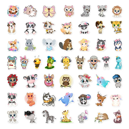 50PCS Cartoon Cute Animal Stickers Graffiti iPad Desk Notebook Helmet  Computer Pattern Scrapbook Toy Decoration