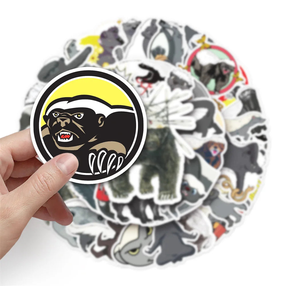 50PCS Cartoon Honey Badger Animal Doodle Stickers Exquisite, Fashionable, Creative DIY Journal Stickers Suitable for Luggage, Laptops, Guitars, Skateboards, Helmets, and Stationery Boxes