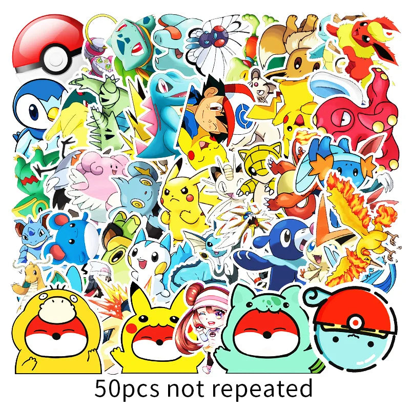 50PCS            Pokémon Cartoon Sticker Waterproof Sticker Skateboard Luggage Phone Shell Decorative Sticker