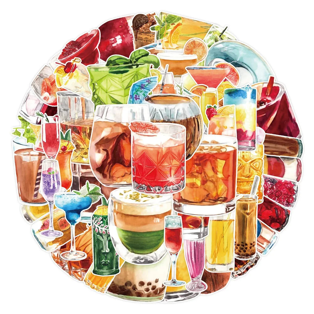 50PCS Cartoon Drinks Small Fresh Graffiti Waterproof Stickers Creative Decoration Trend Refrigerator HelmetGuitar