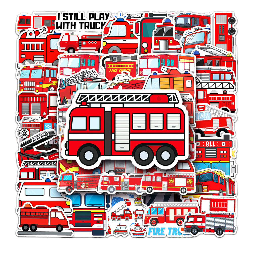 50PCS Fire Truck Stickers - Emergency Vehicle Decals for Kids, Lunch Boxes, Water Bottles & Firefighter Theme Gifts