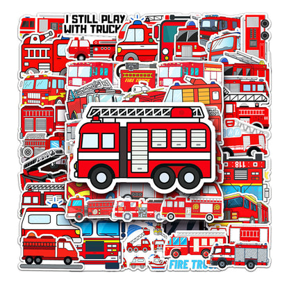 50PCS Fire Truck Stickers - Emergency Vehicle Decals for Kids, Lunch Boxes, Water Bottles & Firefighter Theme Gifts