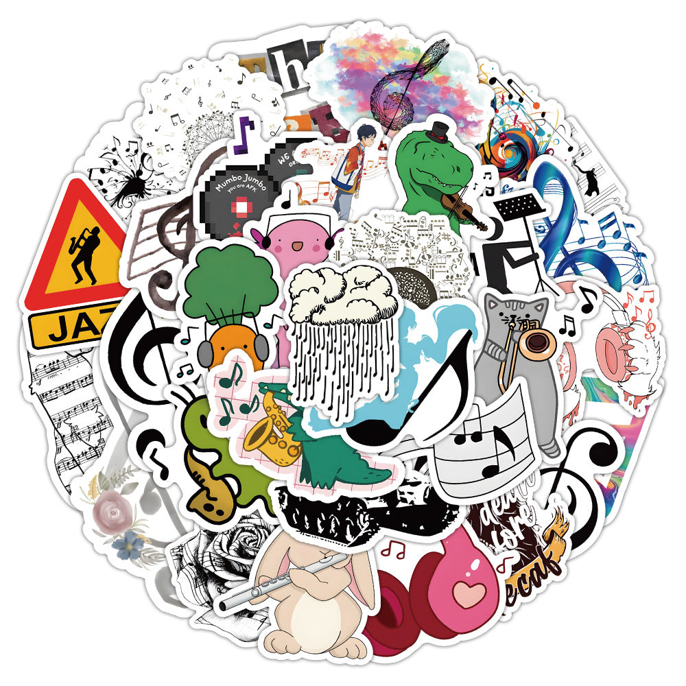 50PCS Cartoon Musical Note Doodle Stickers Exquisite Creative Decorative Stickers for Handmade Notebooks Suitable for DIY Scrapbooks, Notebooks, Skateboards, Guitars, and Desktops