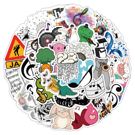 50PCS Cartoon Musical Note Doodle Stickers Exquisite Creative Decorative Stickers for Handmade Notebooks Suitable for DIY Scrapbooks, Notebooks, Skateboards, Guitars, and Desktops