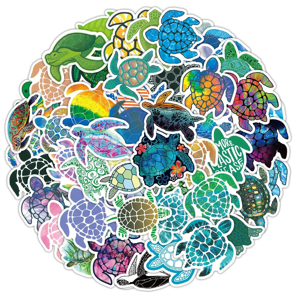 50PCS Cartoon Colorful Turtle Sticker Graffiti Luggage Desk Helmet Car Computer Pattern Scrapbook Toy Decoration