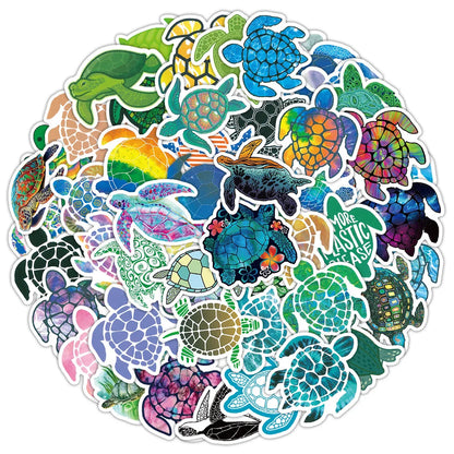 50PCS Cartoon Colorful Turtle Sticker Graffiti Luggage Desk Helmet Car Computer Pattern Scrapbook Toy Decoration