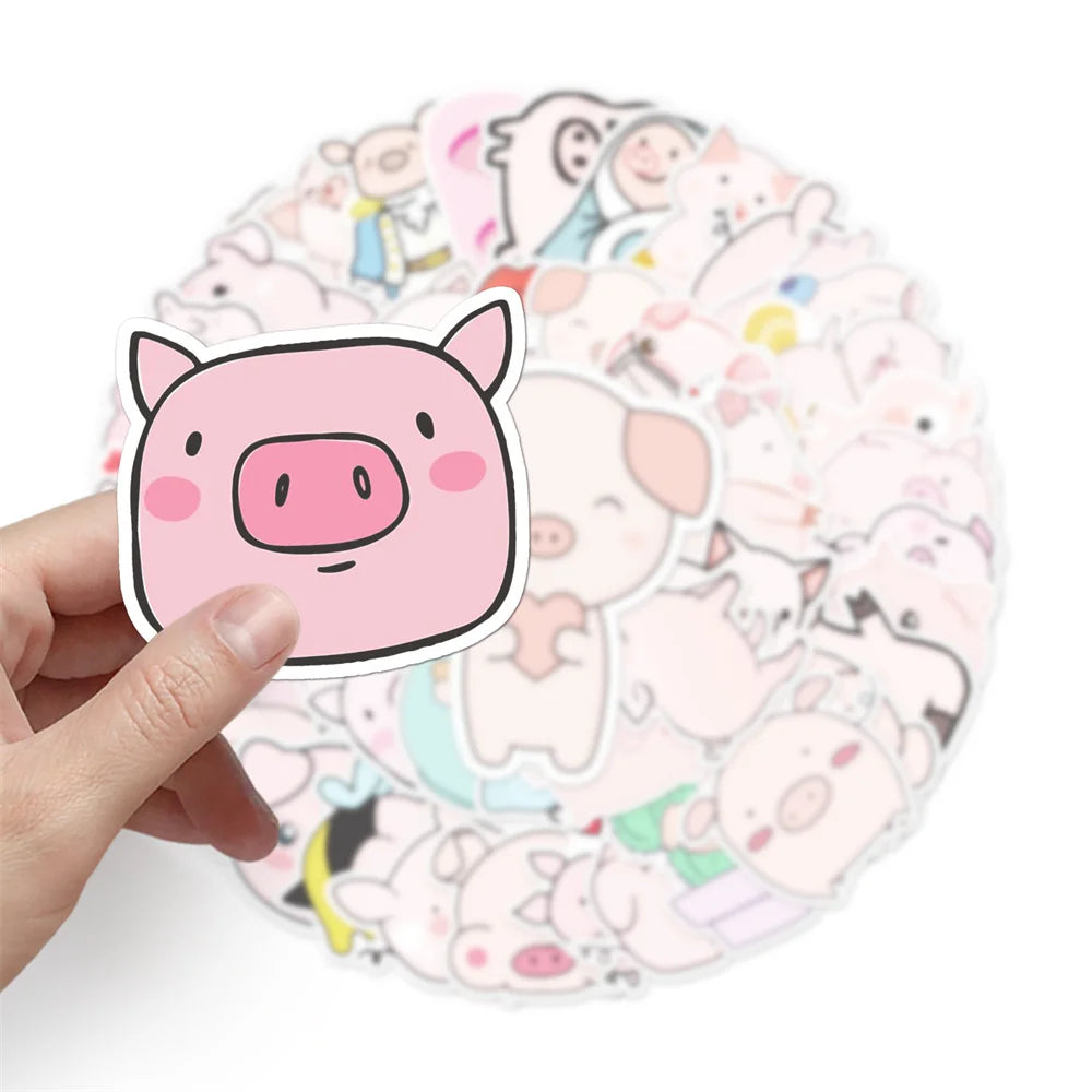 50PCS Cute Piggy Personality Cartoon Luggage Trend Graffiti Sticker Notebook Computer Skateboard Water Cup Guitar