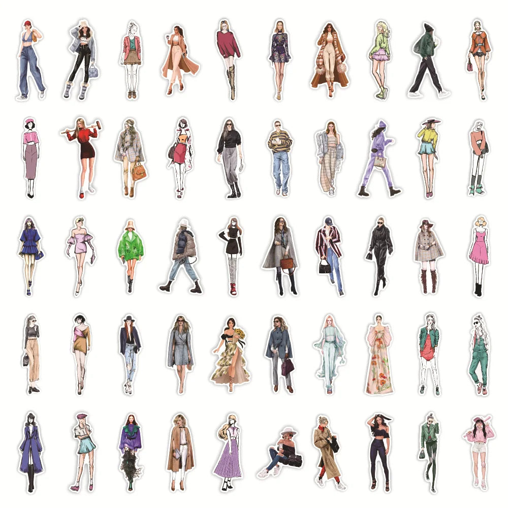 50PCS of European and American fashion women's clothing graffiti stickers, personalized fashion and creative DIY beautiful and trendy decorative decals, helmets, toys, guitars, skateboards, refrigerators, and popular stickers