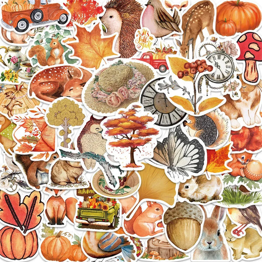 50PCS Cartoon Autumn Forest Personality Creative Sticker DIY Refrigerator Suitcase Skateboard Waterproof Guitar