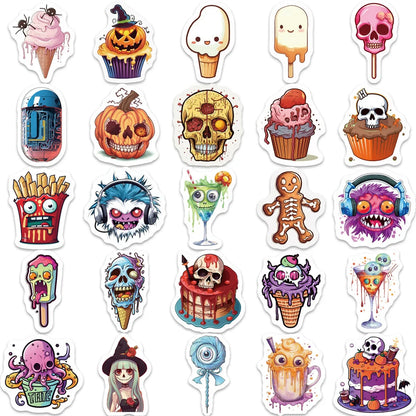 50PCS Cartoon Halloween Pumpkin Skull Spooky Doodle Stickers Exquisite Creative DIY Journal Decorative Decals Suitable for Computer Desks, Chairs, Skateboards, Pencil Cases, and Table Surfaces