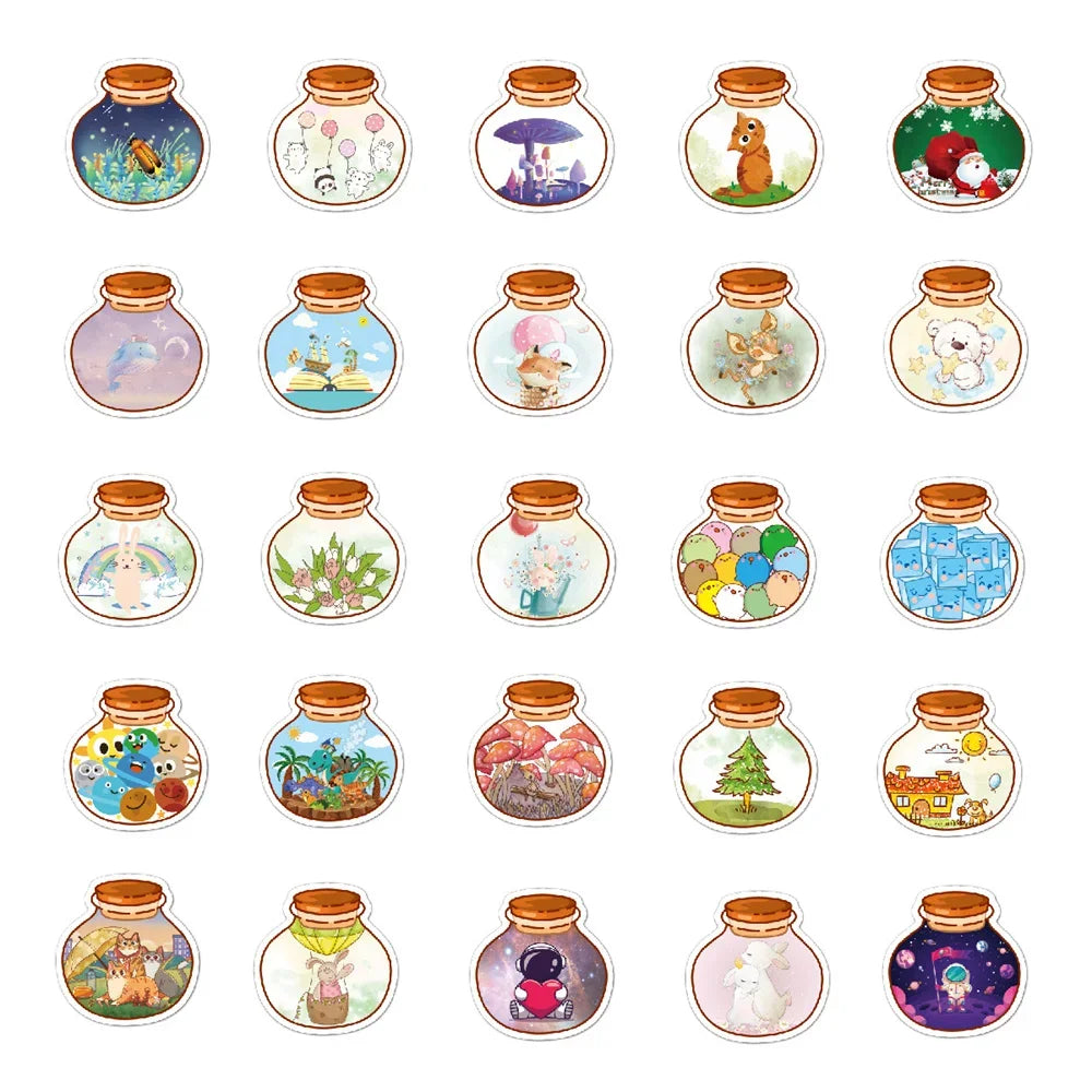 50PCS Cartoon Cute Ins Style Bottle Sticker for Luggage Laptop DIY IPad Bike Stationery Journal Water Cup Helmet