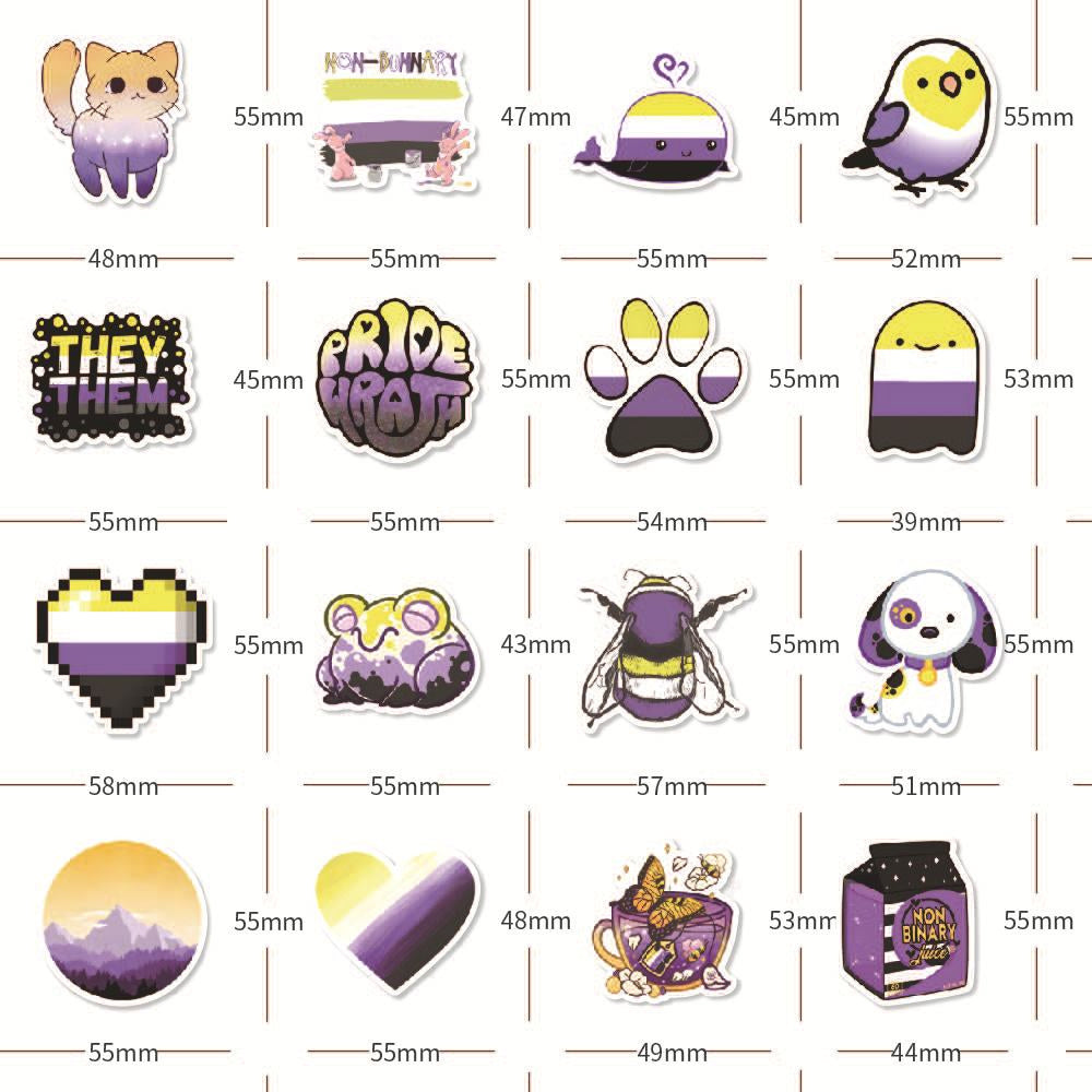 50PCS Non-Binary Pride Stickers, Colorful Cartoon Doodles for Celebrating Identity Spectrums and Being Yourself