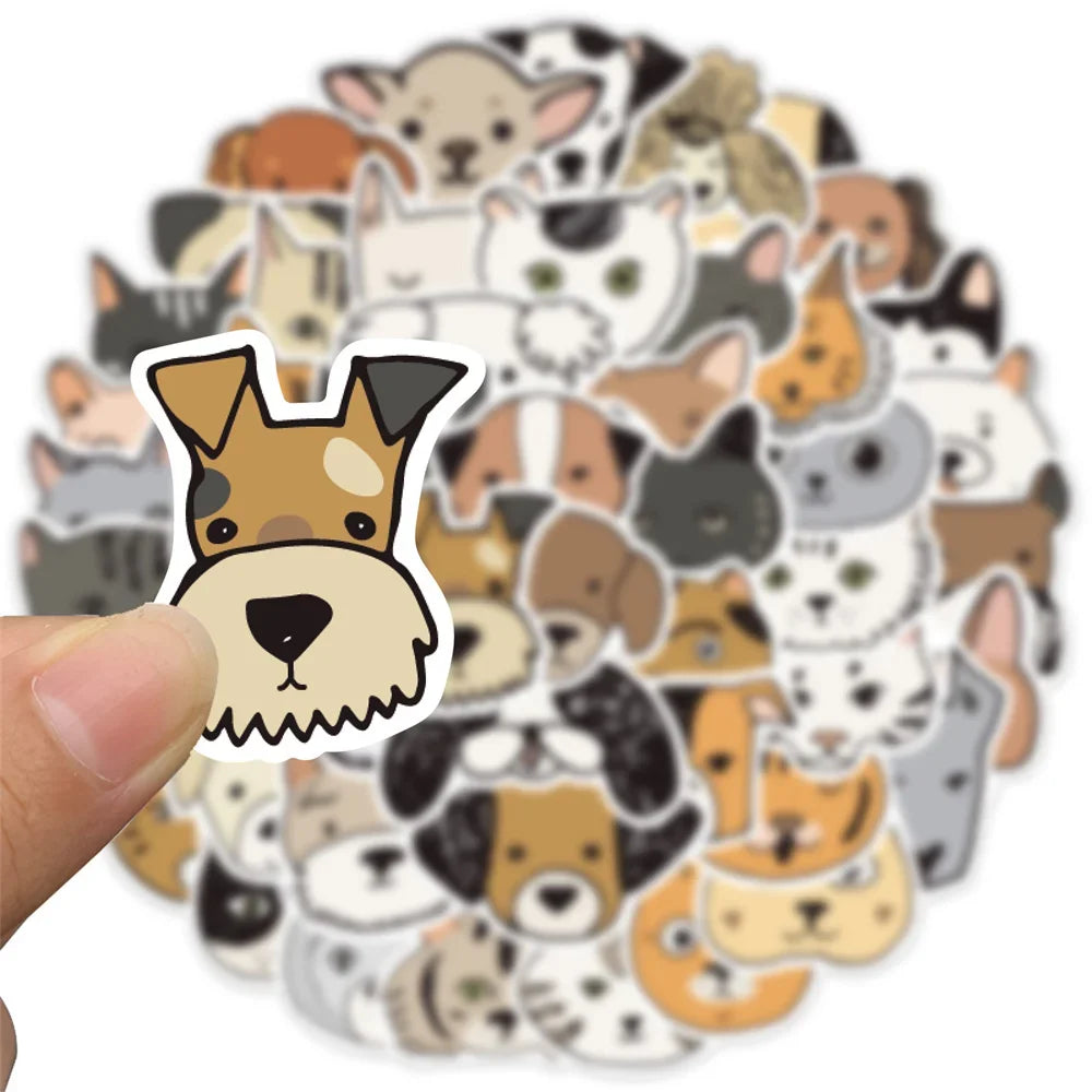 50PCS Cartoon Cat Dog Mixed Graffiti Waterproof Sticker Personalized Decoration Notebook Water Cup Helmet Guitar
