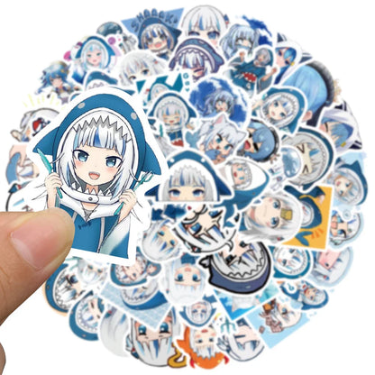 60PCS cartoon cute Red Cliff Singing, Gula Blue Shark Girl emoji, animated doodle stickers, personalized, fashionable and creative DIY exquisite decorative stickers, luggage toys, laptops, ipads, guitars, skateboards, popular stickers