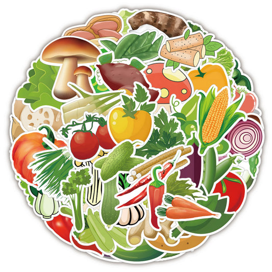 50PCS Cartoon Colorful Fruit & Vegetable Doodle Stickers Exquisite, Fashionable, Creative DIY Journal Decorations Suitable for Skateboard Helmets, Laptops, and Stationery Boxes