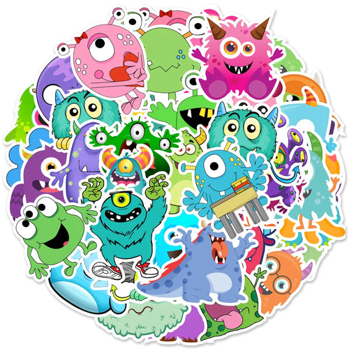 50PCS Cartoon Cute Bacteria Monster Sticker Decals Luggage Travel Skateboard Laptop Phone Water Cup Ipad Sticker